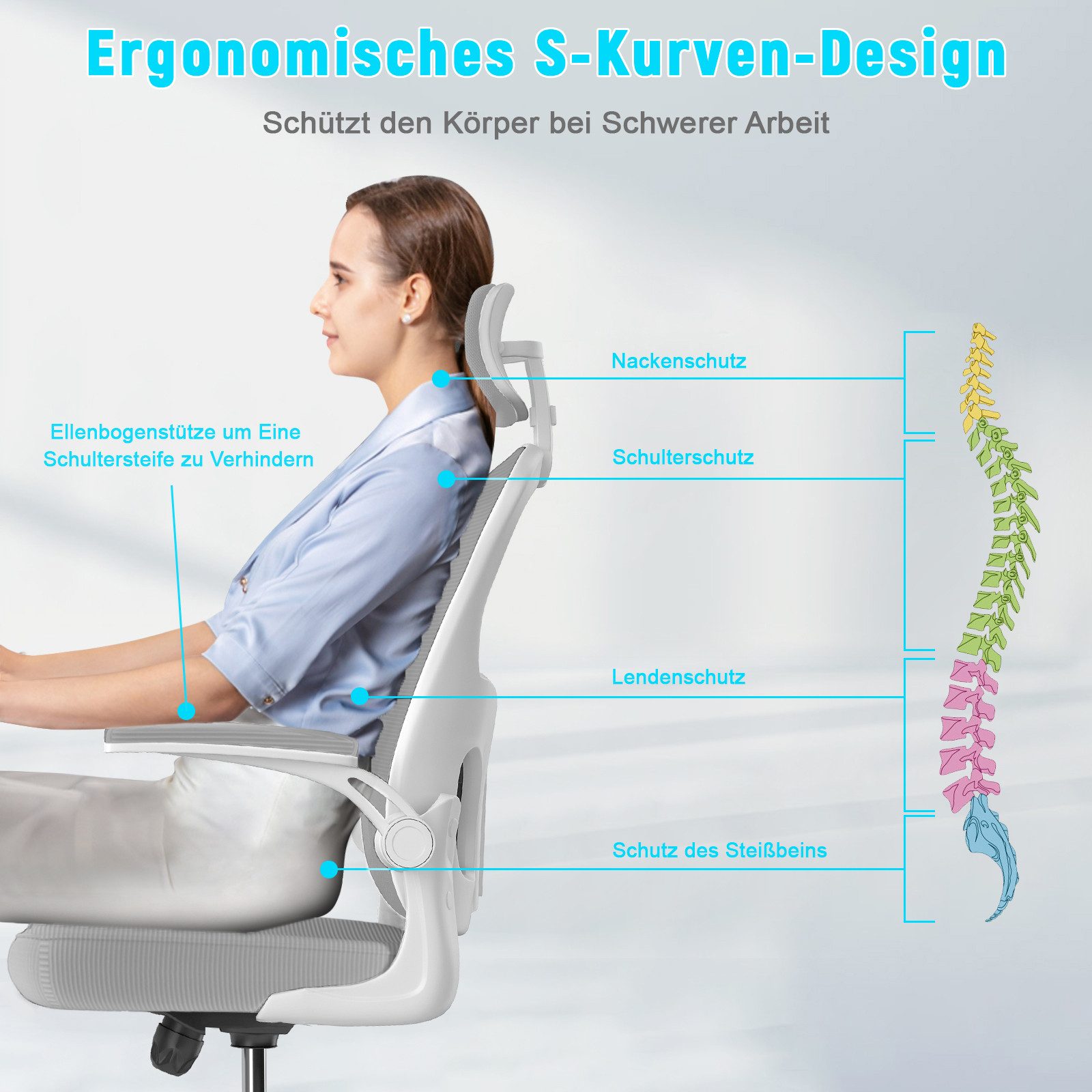 ZAISZE Bürostuhl Ergonomischer Bürostuhl mit Netzbezug und klappbaren Armlehnen (Spar-Set), Einstellbarer für maximale Bewegungsfreiheit – Bild 4 von 5