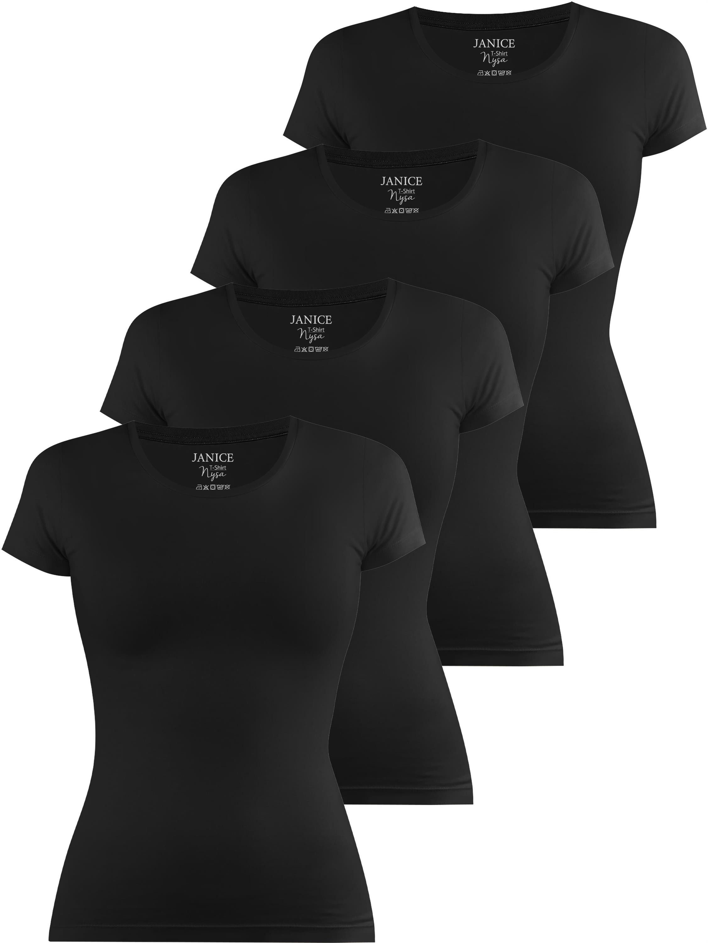 Janice Kurzarmshirt 4 x Damen T-Shirt Nysa Figurbetontes Shirt aus Baumwolle