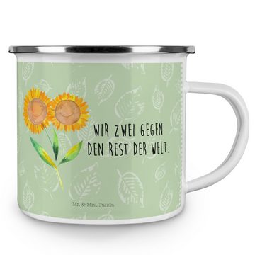 Mr. & Mrs. Panda Becher Blume Sonnenblume - Blattgrün - Geschenk, Blumen Deko, Lieblingsmensc, Emaille, Hochkratzfest