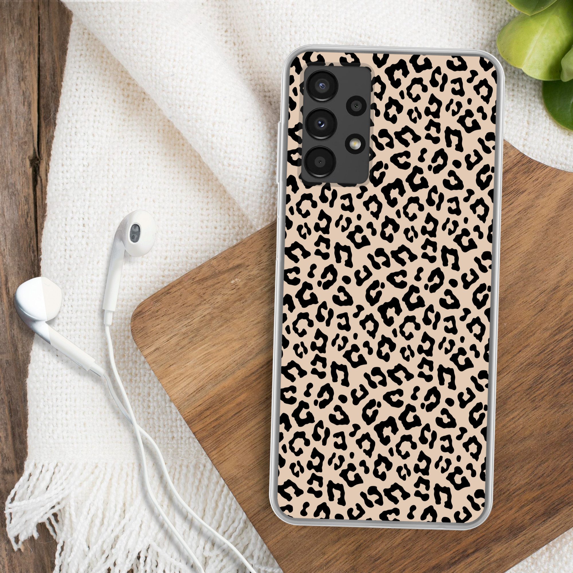 MuchoWow Handyhülle für Samsung Galaxy A13 4G Pantherdruck - Schwarz - Braun - Tierdruck, Smartphone-Bumper, Print, Handy Schutzhülle Dünn