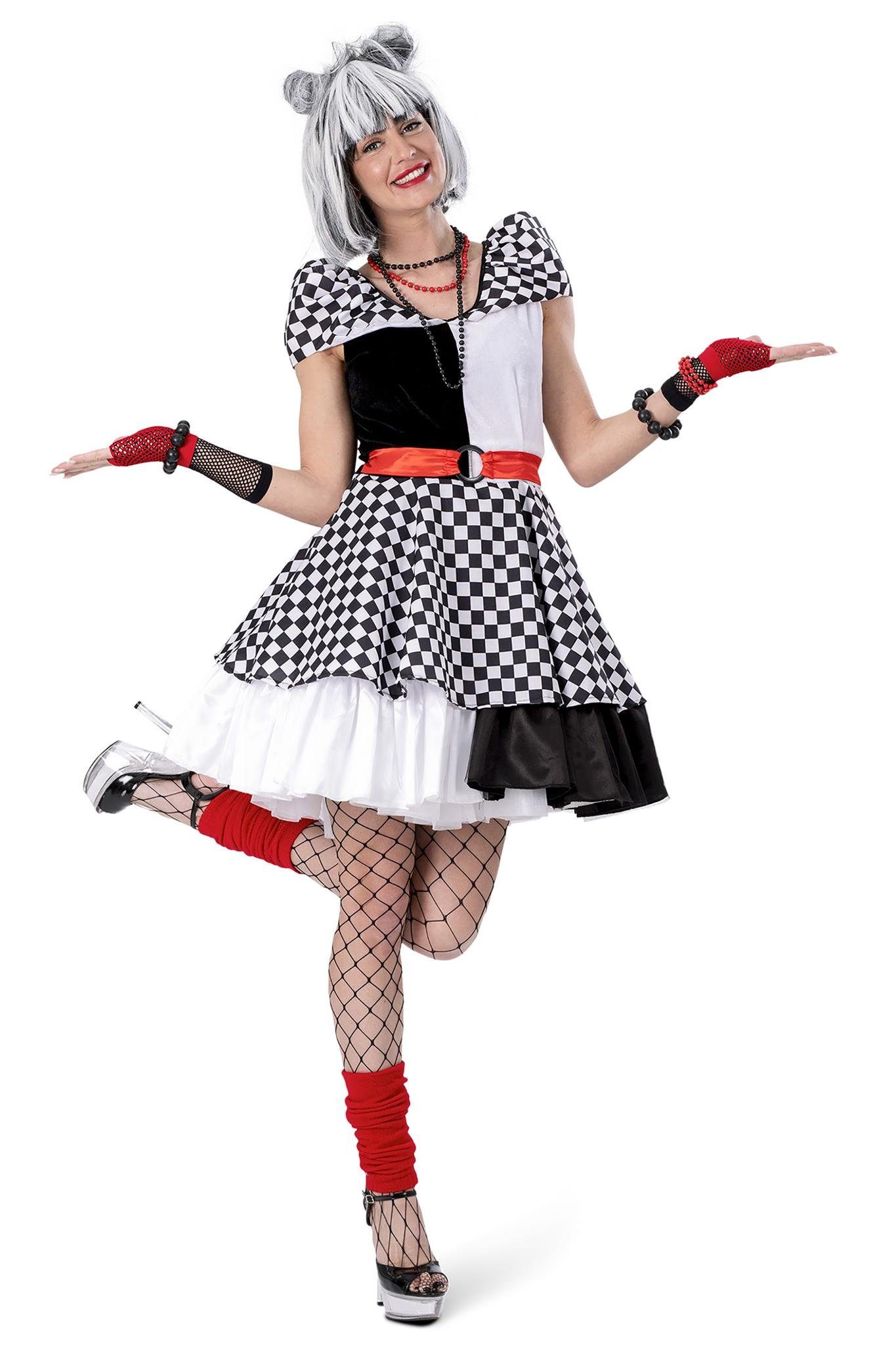 Funny Fashion Clown-Kostüm Clown Kostüm 'Karierte Suzanna' für Damen, Schwar