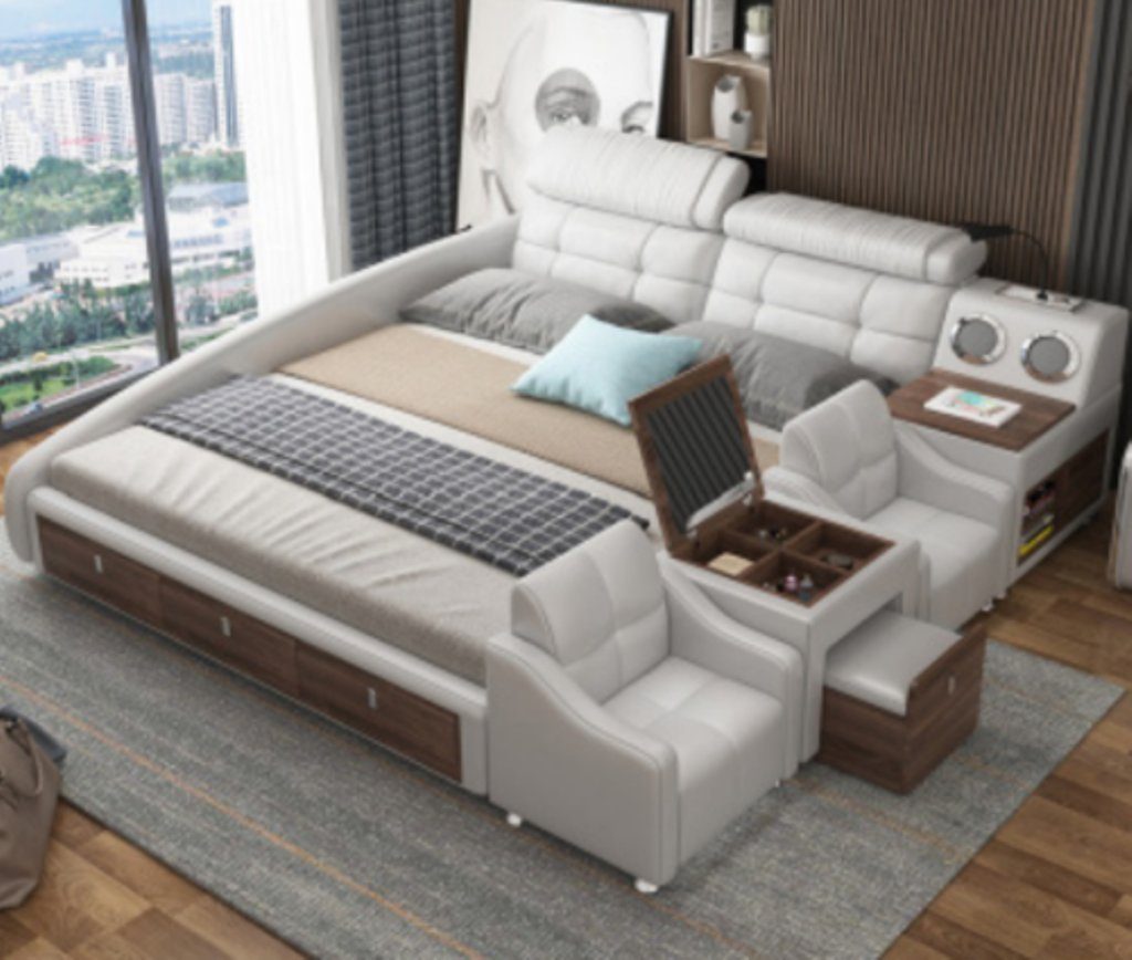 JVmoebel Ablage Design Multifunktions Luxus Leder Hotel Bett Doppel Betten Bett,