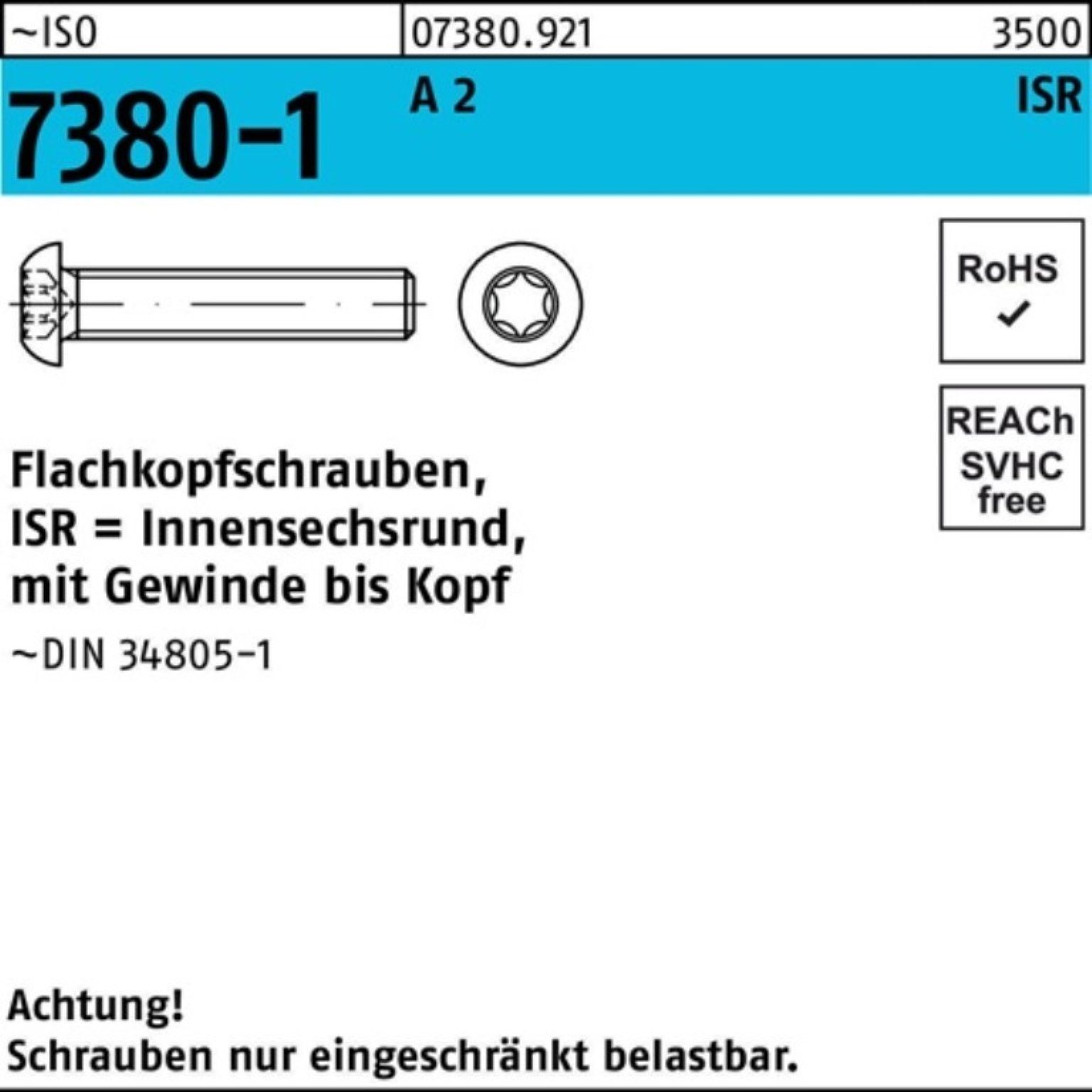 Reyher Schraube 200er Pack Flachkopfschraube ISO 7380-1 ISR VG M6x 35-T30 A 2 200 Stü