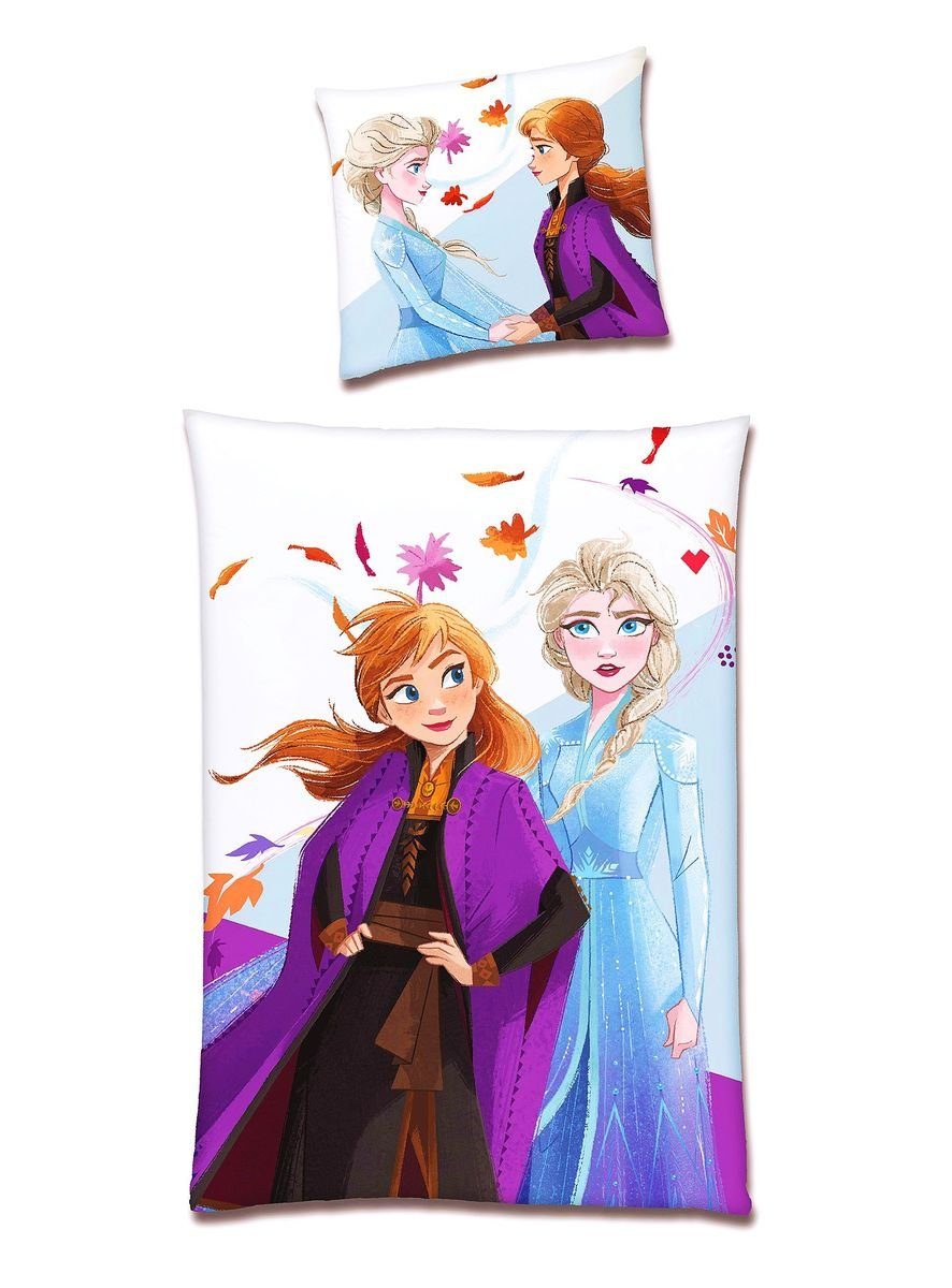 Jugendbettwäsche JACK Mikrofaser Fleece Bettwäsche 135x200cm 2 tlg. Disney Frozen Elsa, JACK, Fleece, 2 teilig, Die Eiskönigin 2, Elsa & Anna im Blätterwind, kinderfreundlich