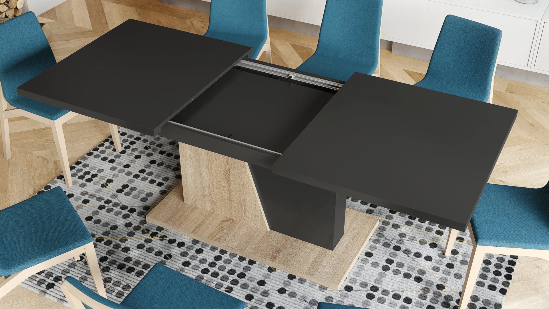 Mazzoni Esstisch Design 160 218 Sonoma cm Noir matt - ausziehbar bis Anthrazit Noble Eiche Esstisch Tisch