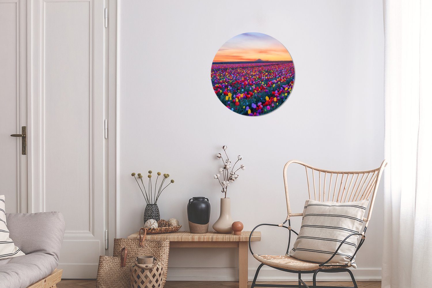 MuchoWow Wandsticker Tulpen - Regenbogen Horizont (1 Tapetenaufkleber, Tapetenkreis St), Kinderzimmer, Wohnzimmer - Rund, für