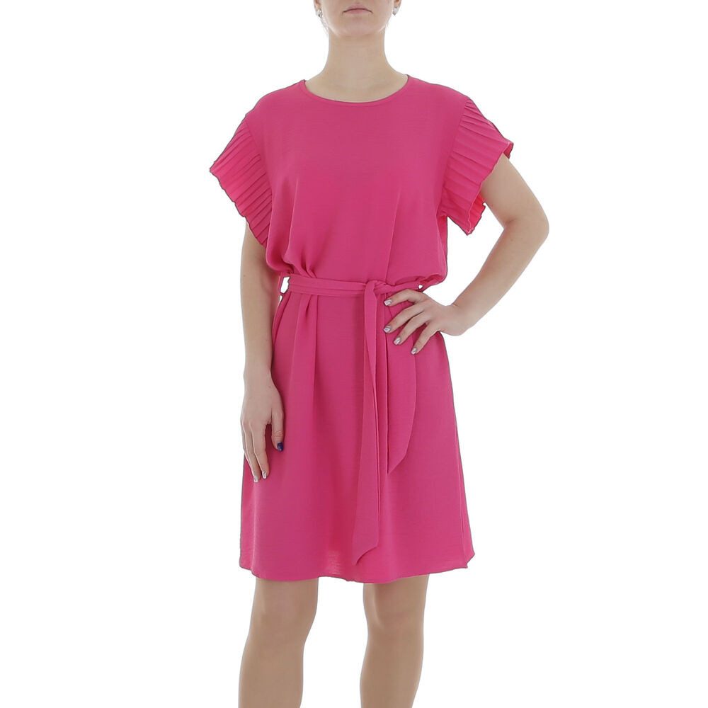 Ital-Design Sommerkleid Damen Freizeit (86164425) Kreppoptik/gesmokt Minikleid in Pink