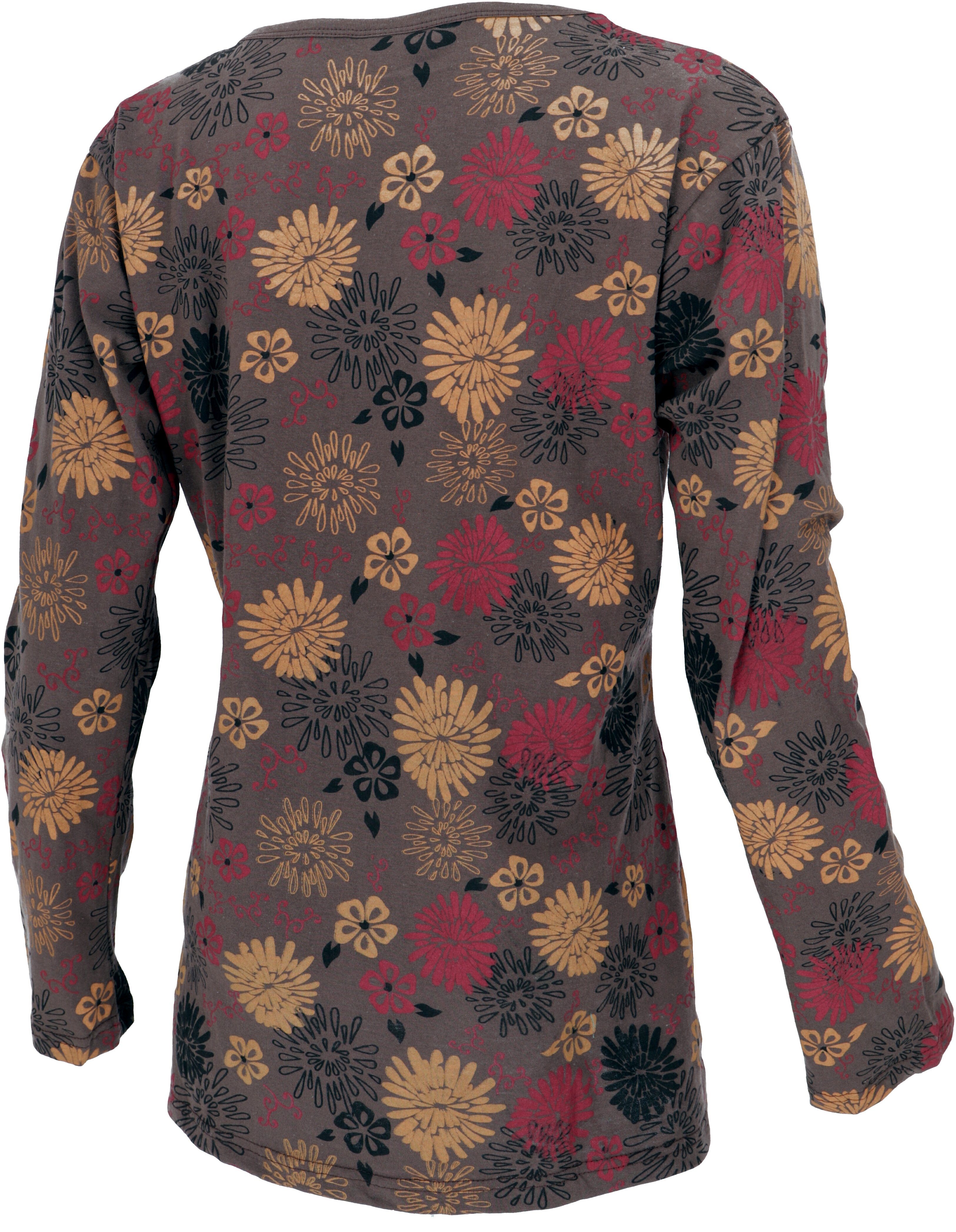 Guru-Shop Longsleeve Besticktes Langarmshirt Hippie chic Retro - braun alternative Bekleidung – Bild 3 von 4