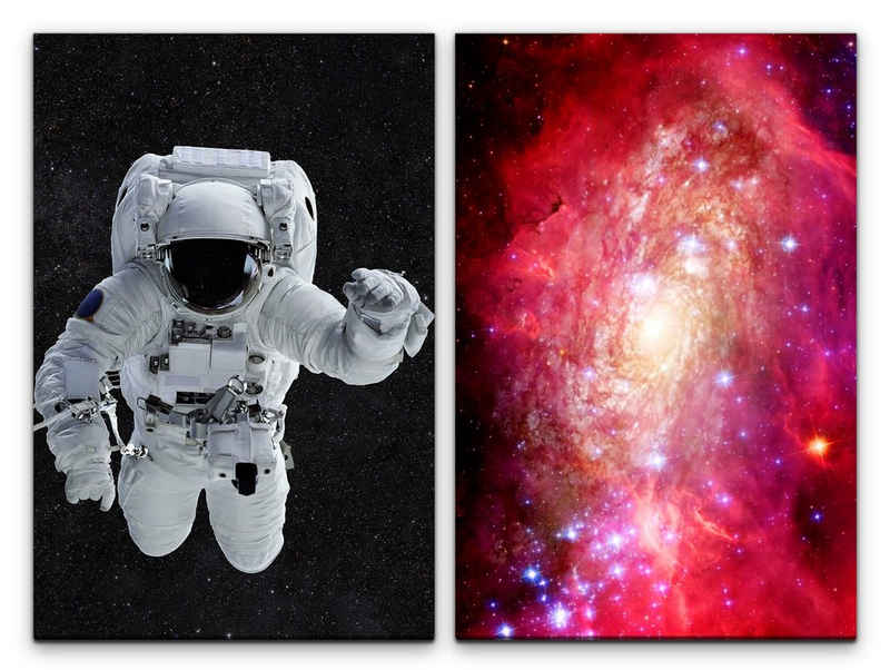 Sinus Art Leinwandbild 2 Bilder je 60x90cm Astronaut Weltraum Galaxie Sterne Universum Schwerelos Fantasie