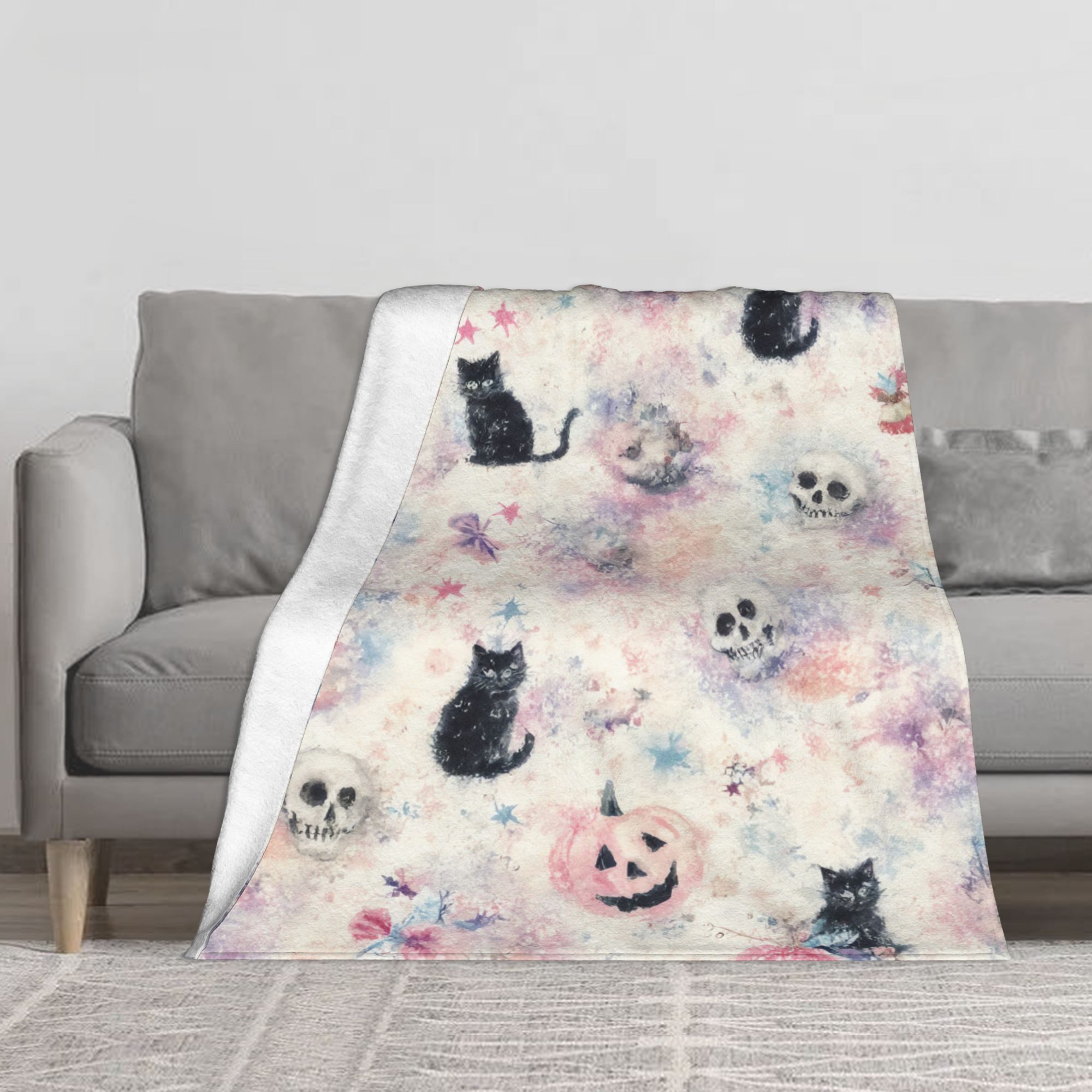 Wolldecke Flanell Kuscheldecke Halloween Kürbis – weich & flauschig, LAPAPRO, Halloween Superweich mit Motiv