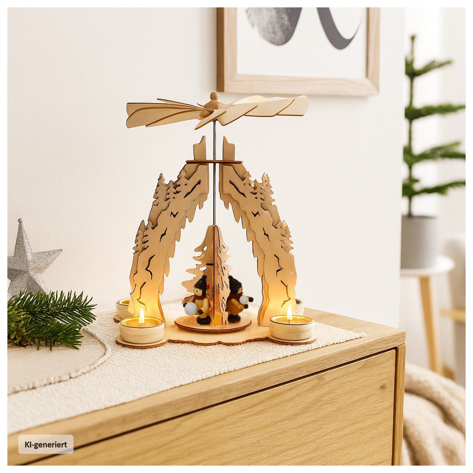 HTI-Living Weihnachtspyramide Weihnachtspyramide Schneeball, Tischpyramide für 4 Teelichter