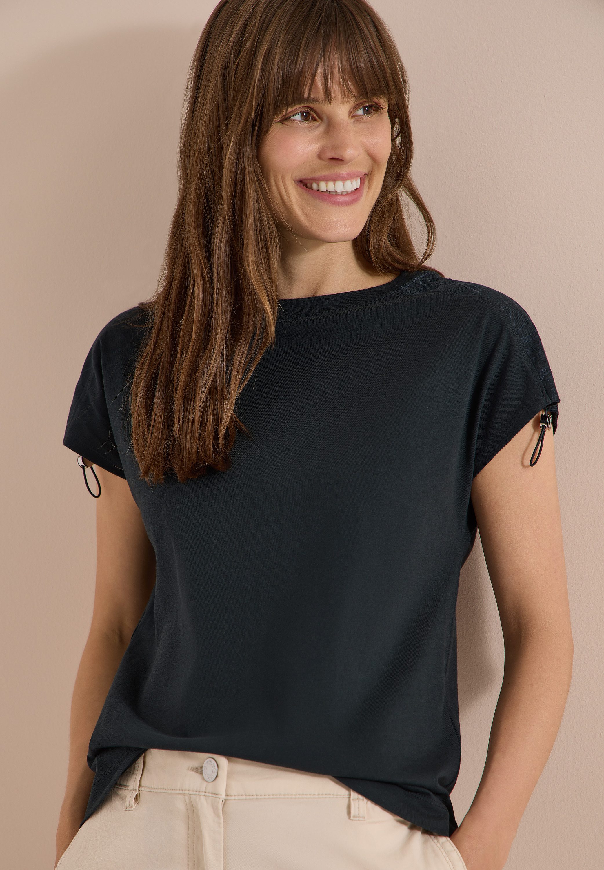 CECIL T-Shirt Elastikbund, Rundhals, geraffte Ärmel