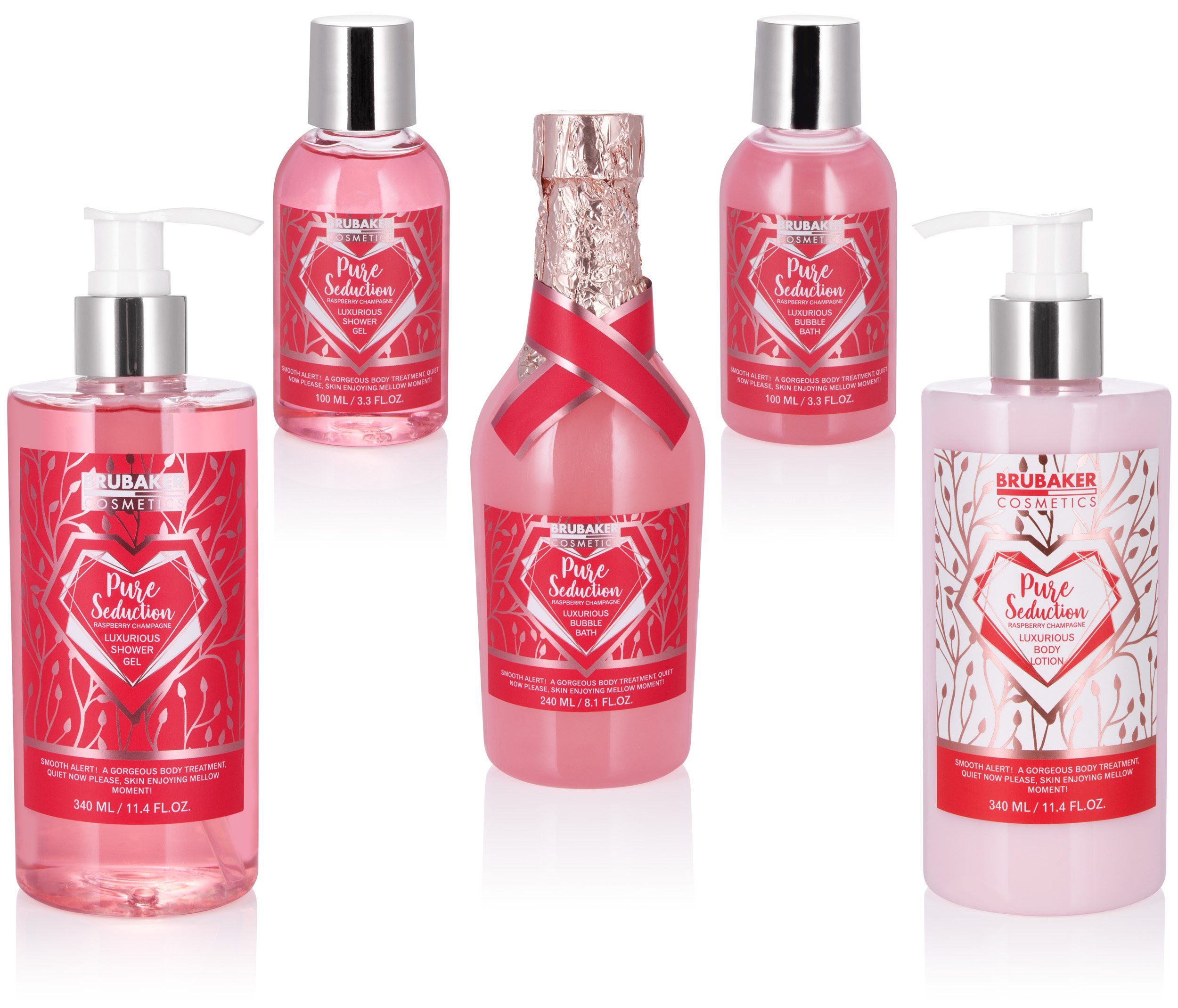 BRUBAKER Pflege-Geschenkset Dusch- und Badeset mit Himbeer Duft, Beauty Wellness Set, 10-tlg., Frauen Geschenkset in Badregal Rosé Gold, Damen Pflegeset