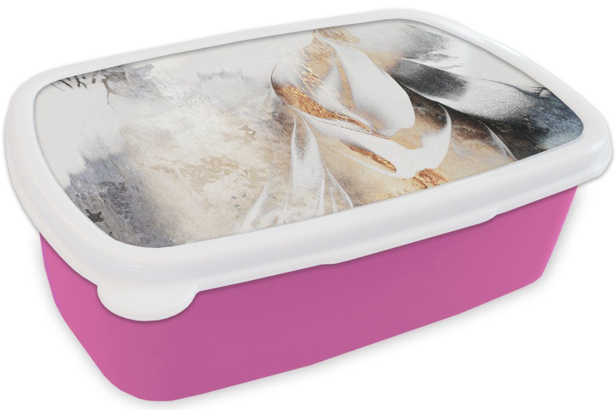 Kinder, Brotbox MuchoWow für Lunchbox (2-tlg), Brotdose Mädchen, Kunststoff, Abstrakt - Erwachsene, Kunststoff - Snackbox, Luxe, rosa Design - Gold
