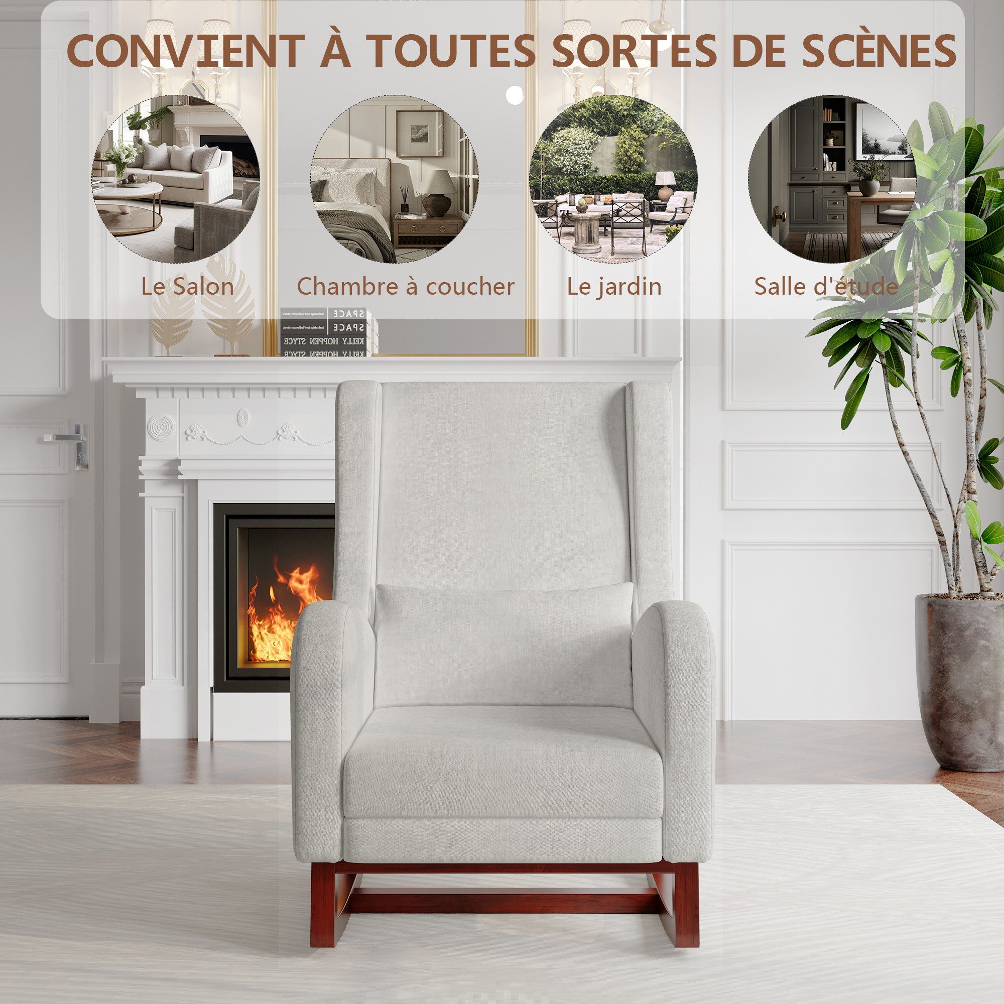 PXloue Schaukelstuhl Stillsessel Relaxsessel Loungesessel, mit Holzsockel Fußstütze Verdicken,Leinen,67 x 64 x 99 cm – Bild 5 von 5
