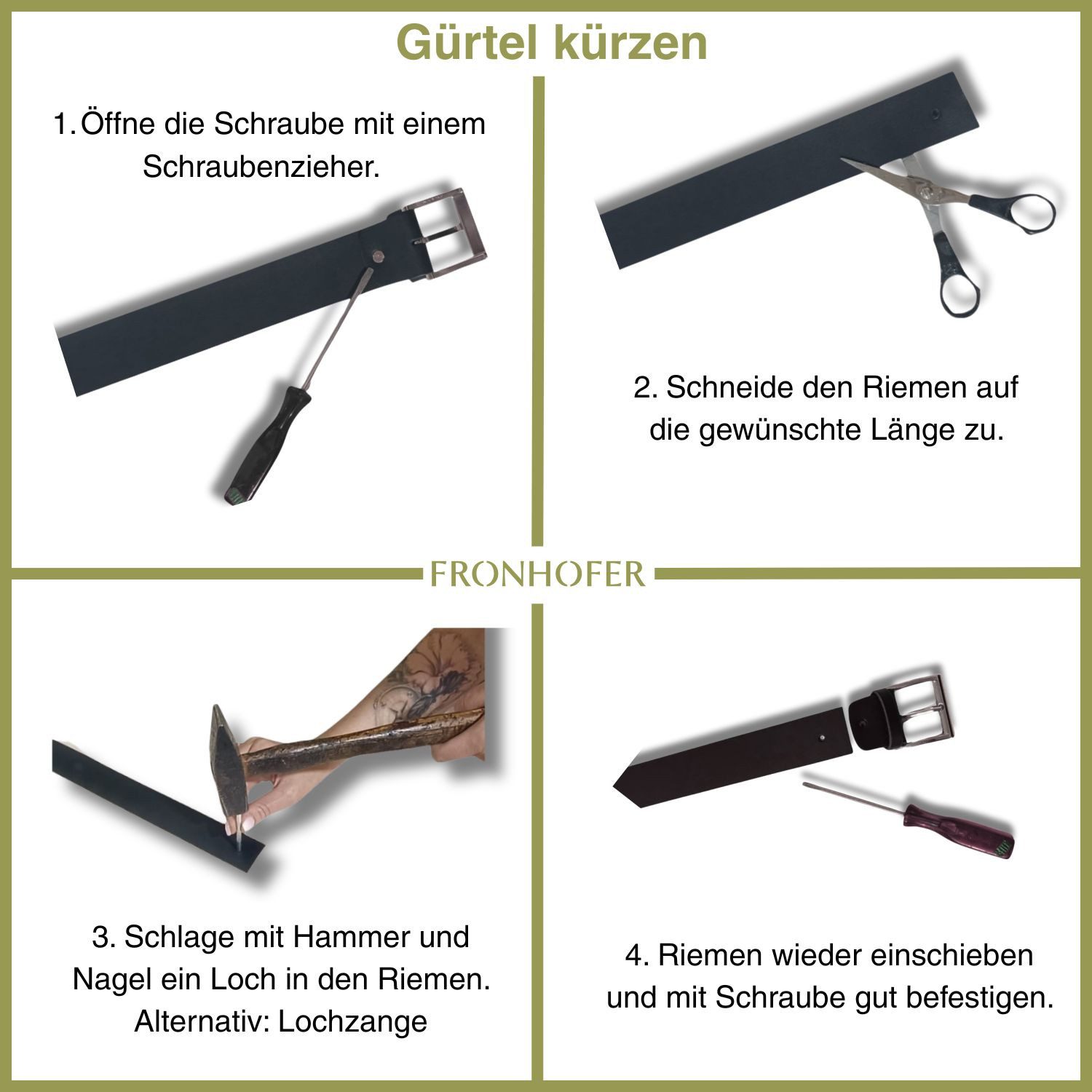 FRONHOFER Ledergürtel Herren Rindsleder (1-St) Koppelschnalle, kürzbar, für Jeans – Bild 3 von 5
