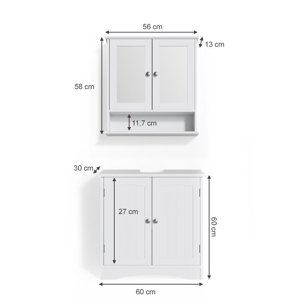 Badezimmerset er Badmöbel-Set Set) Landhausstil Bianco 1, Vicco im Weiß 2- Set (2-St.,