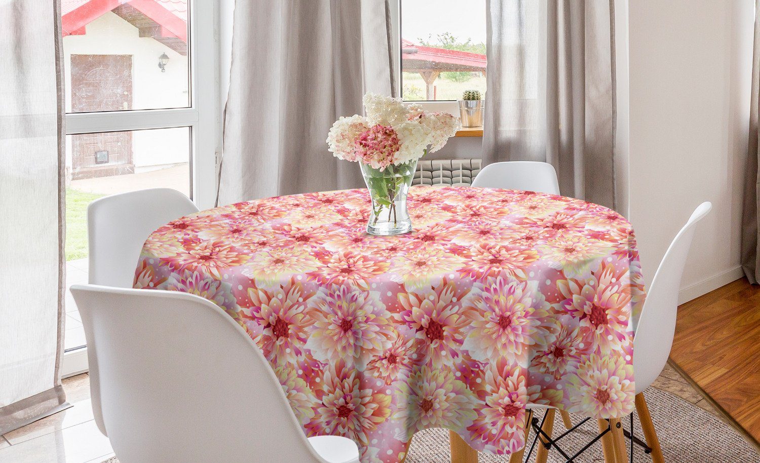 Abakuhaus Tischdecke Kreis Blumen Küche Abdeckung Dahlien Dekoration, Tischdecke Rosa Esszimmer für