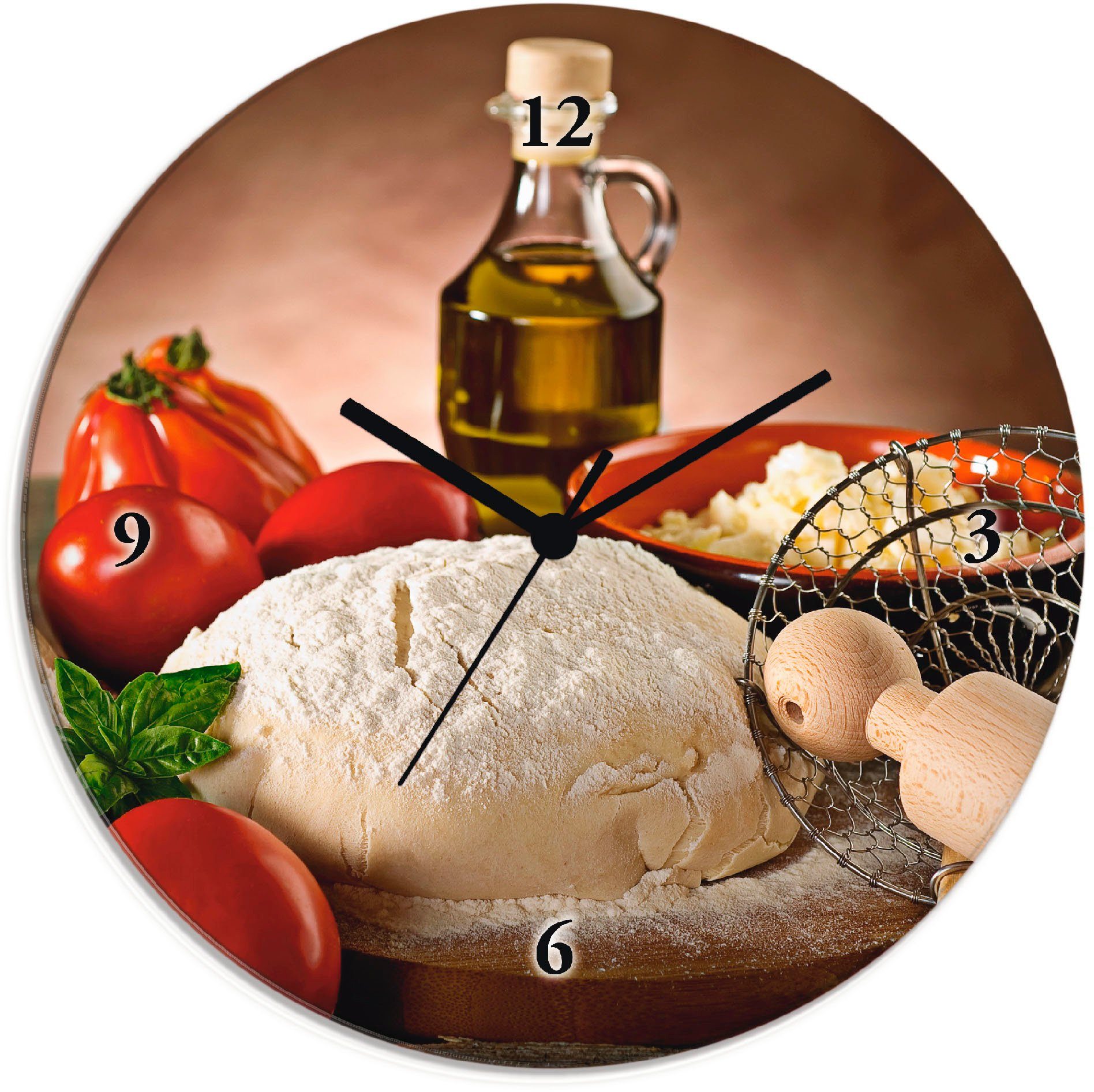 Artland Wanduhr Teig für Pizza (wahlweise mit Quarz- oder Funkuhrwerk, lautlos ohne Tickgeräusche)