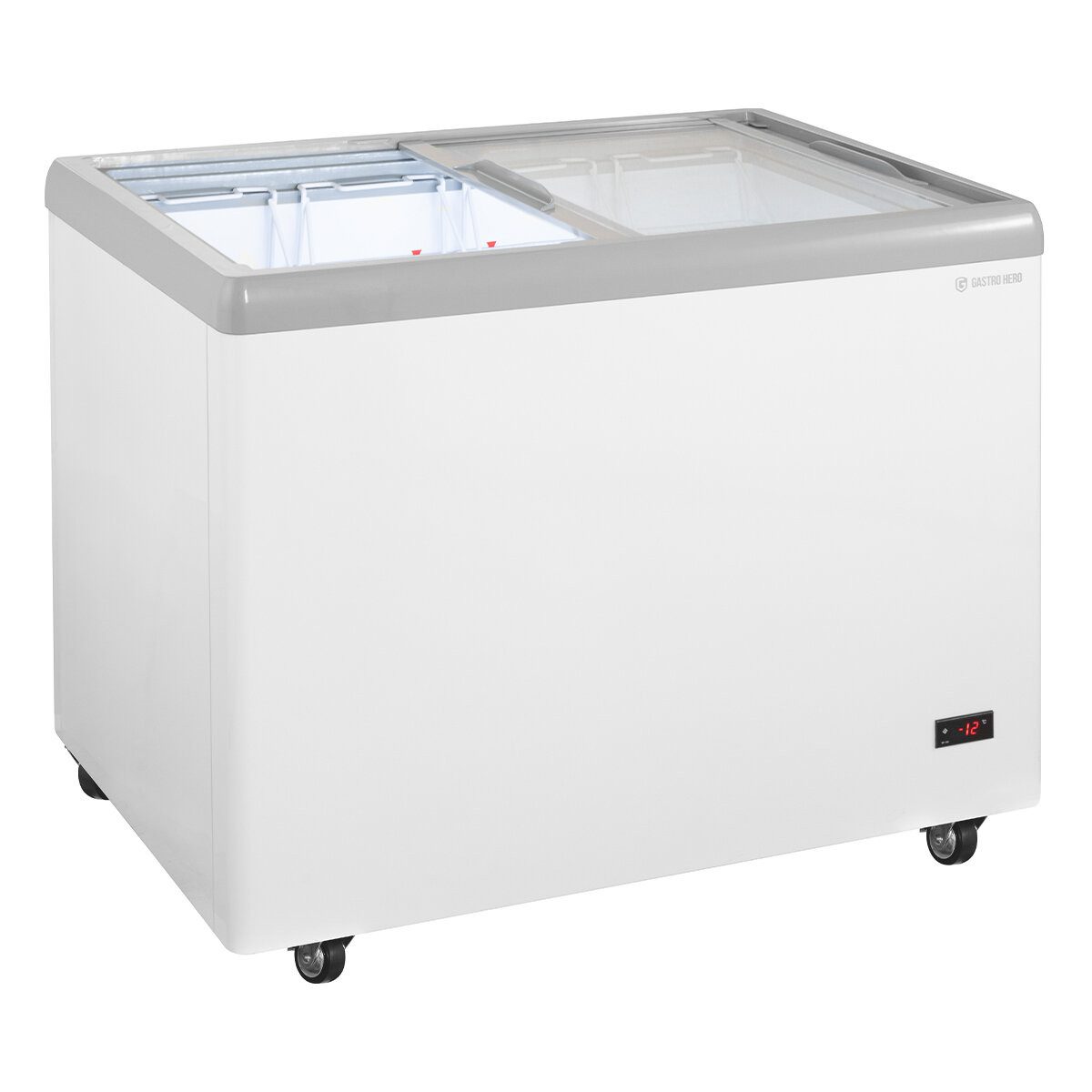 GastroHero Gefriertruhe Eiscreme Eistruhe 284 Liter LED Rollen Verkaufstruhe Gastronomie Kiosk ECTE284, 100 cm breit, 284 l, Schiebeglasdeckel, mit 4 Körben, abschließbar, Klimaklasse 7