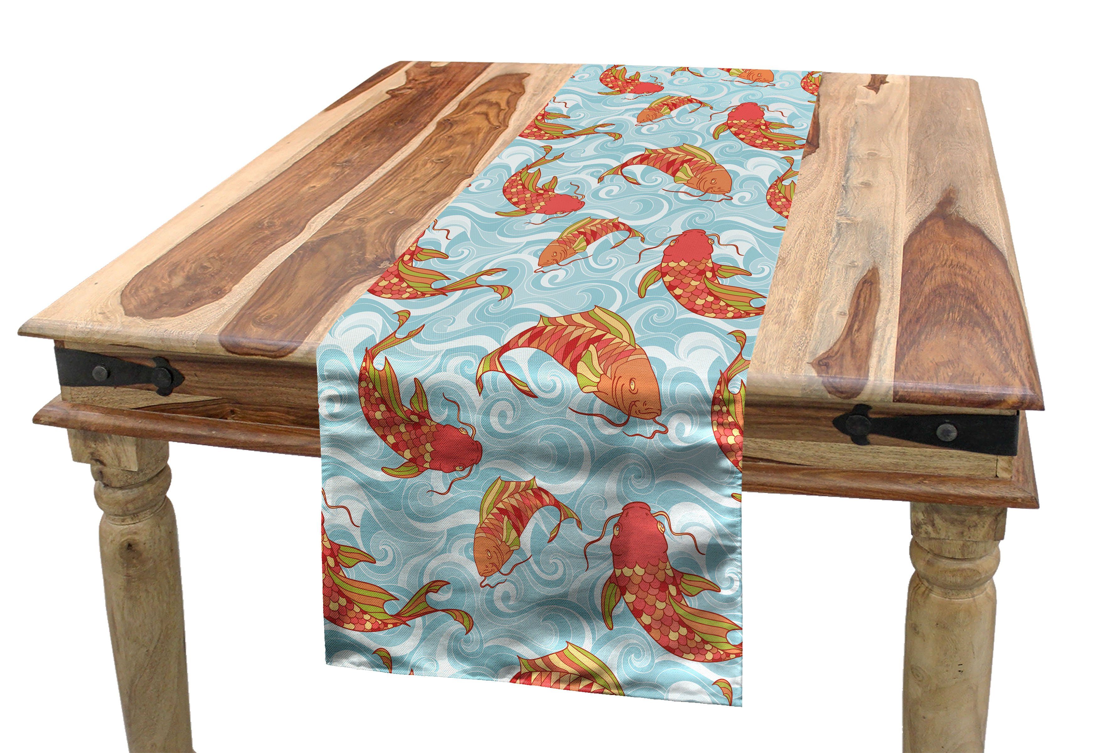 Abakuhaus Tischläufer Esszimmer Küche Rechteckiger Dekorativer Tischläufer, Fisch Japanische Karpfen im Meer