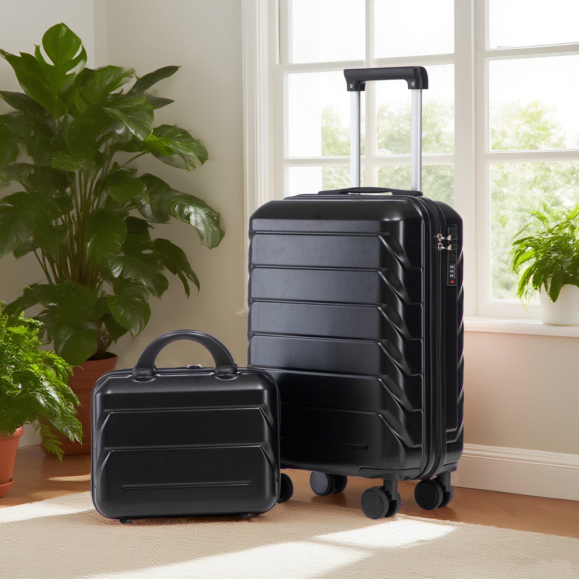 OKWISH Kofferset ABS-Spinner-Trolleyset, 4 Rollen, (mit Zahlenschloss & 14" Kosmetiktasche, 2 tlg., S-M-Set)