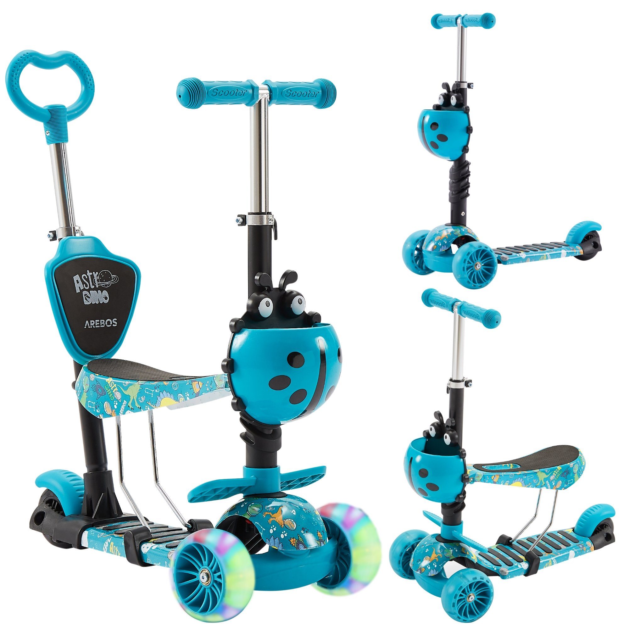 Arebos Scooter Kinder Cityroller, Tretroller, LED-Räder