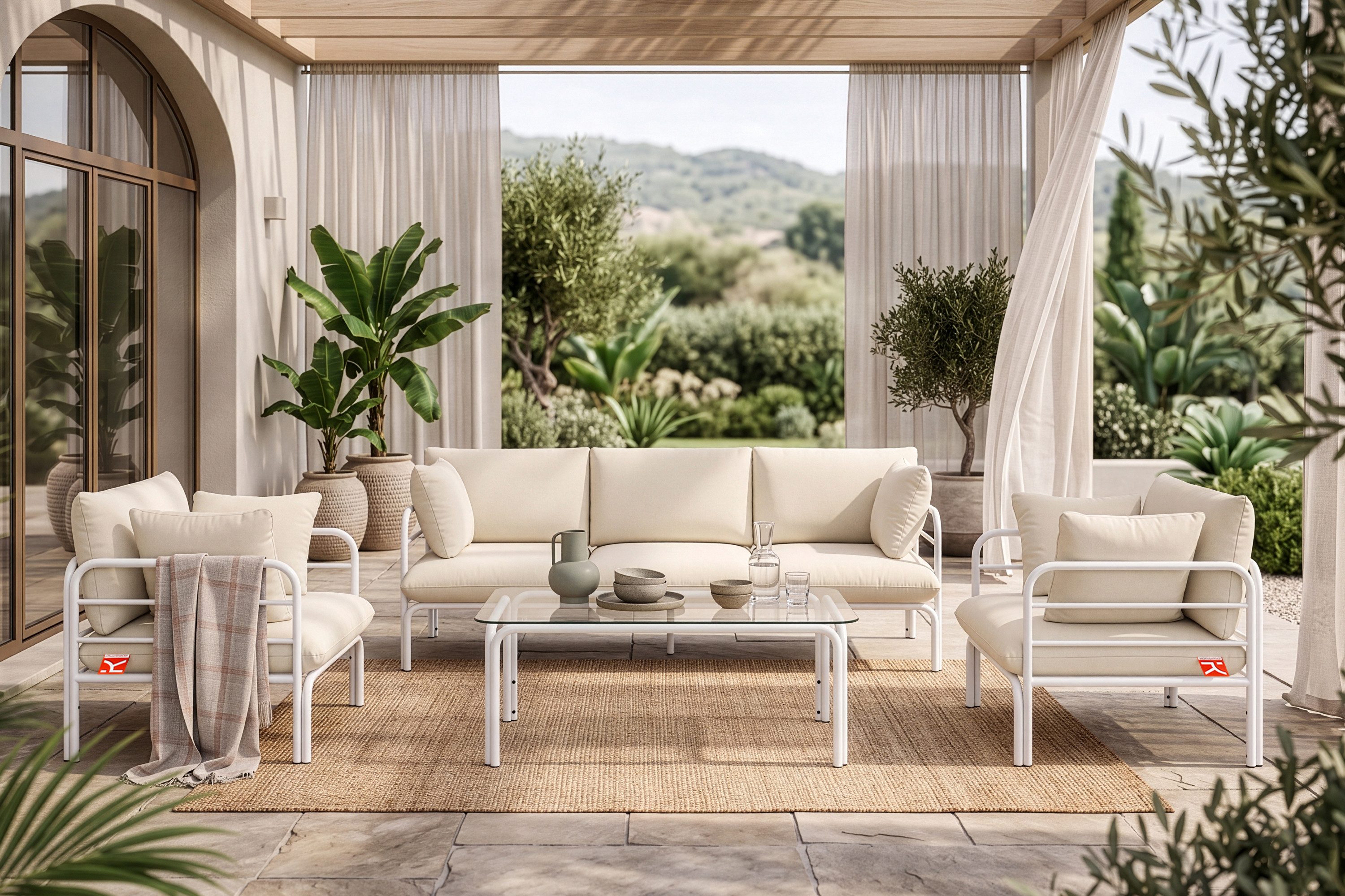 KONSIMO® Loungesofa RAMBE Sofa 3-Personen, Superrobuste Bezugsstoffe, Gartensofa, lackierter Stahlrahmen, hergestellt in der EU