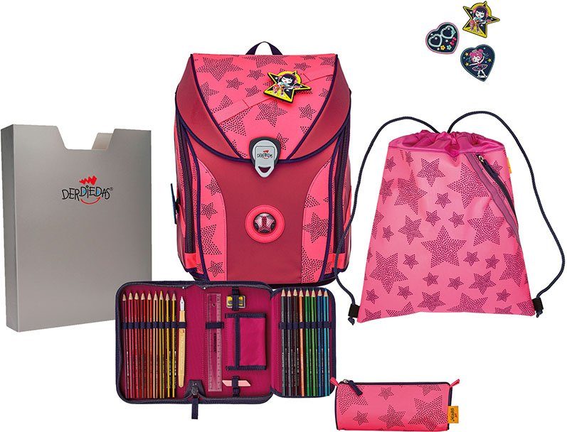 DerDieDas® Ранцы ErgoFlex MAX - Superflash Neon Star (Set, 5-tlg), mit 3 Buttons; enthält recyceltes Material