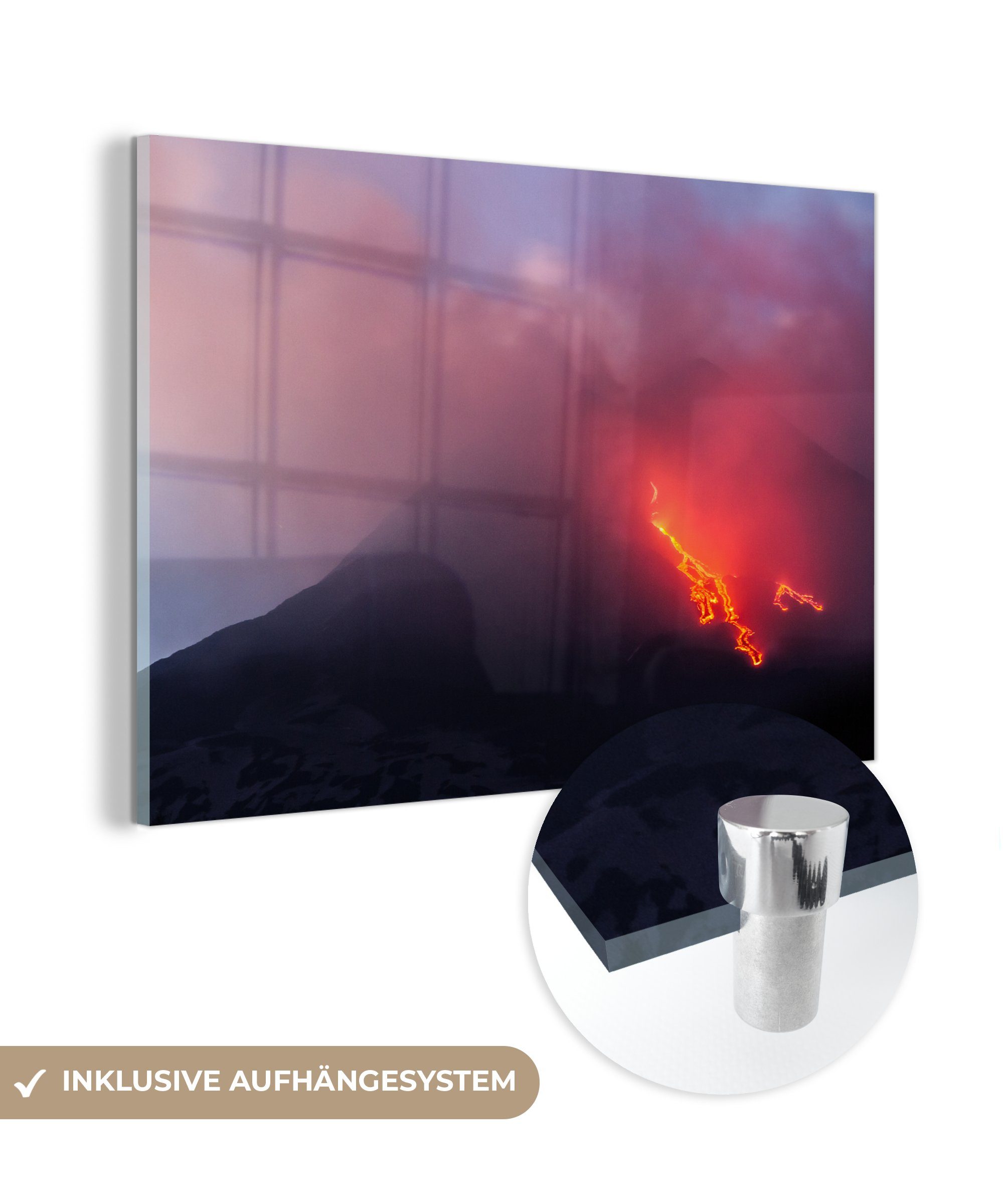 MuchoWow Acrylglasbild Explosionen Wohnzimmer sizilianischen Lavaströme & in auf Italien, und St), (1 dem Schlafzimmer Acrylglasbilder Ätna