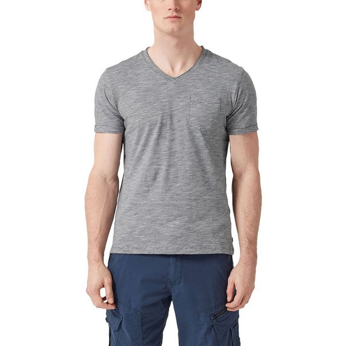 s.Oliver T-Shirt (1-tlg) mit V-Neck fein gestreift Ärmel mit Umschlag