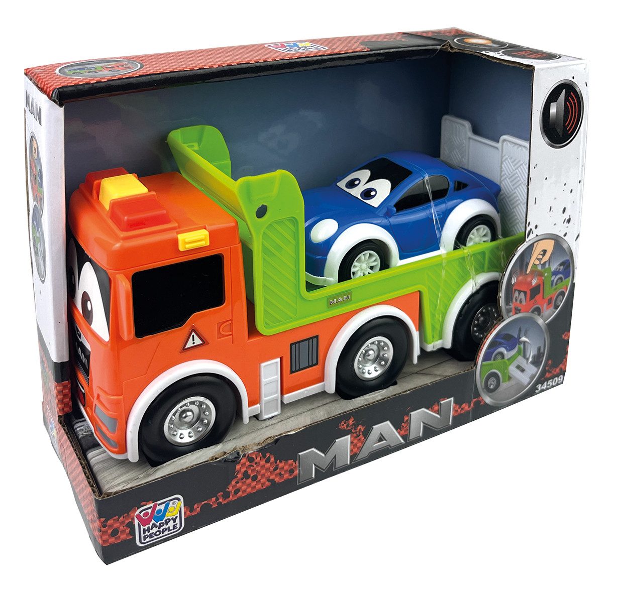 Happy People Spielzeug-LKW MAN KIDS Autotransporter mit PKW, mit Licht und Sound