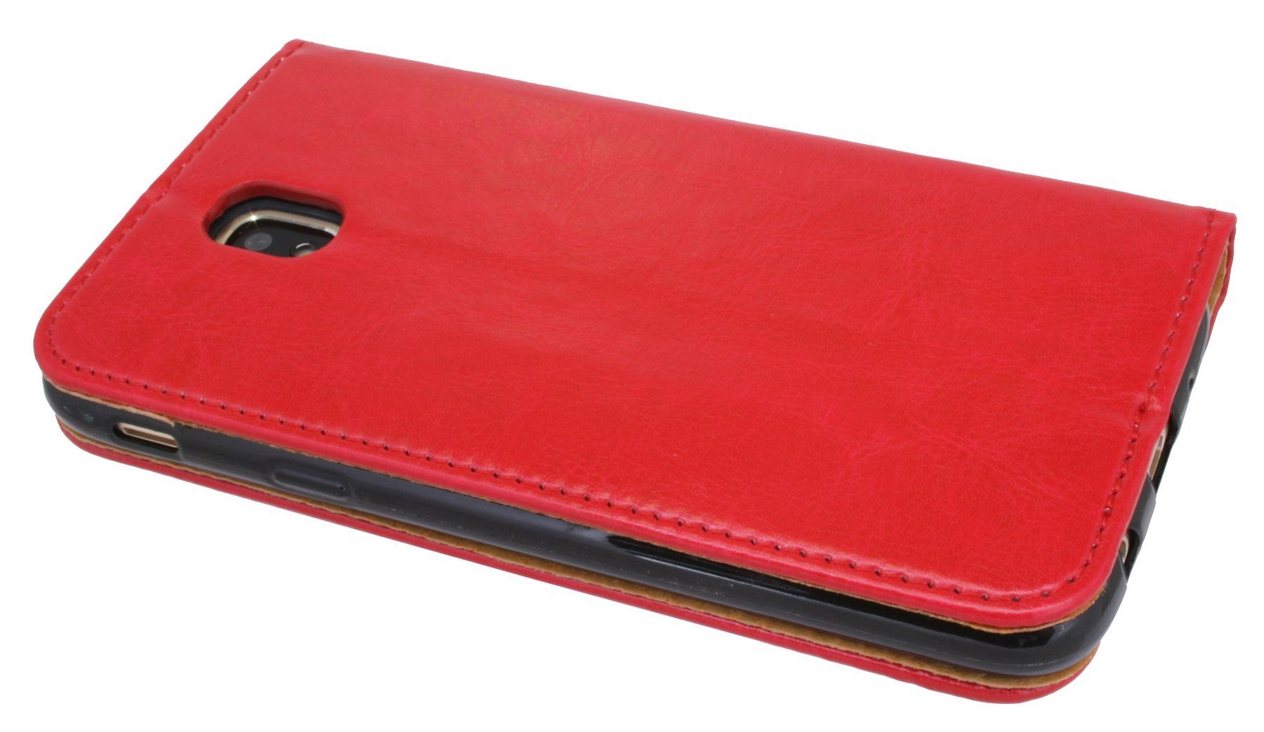 cofi1453 Handyhülle Echtleder Tasche Flip Case Rot, Schutzhülle Handy Wallet Cover mit Kartenfächern, Standfunktion