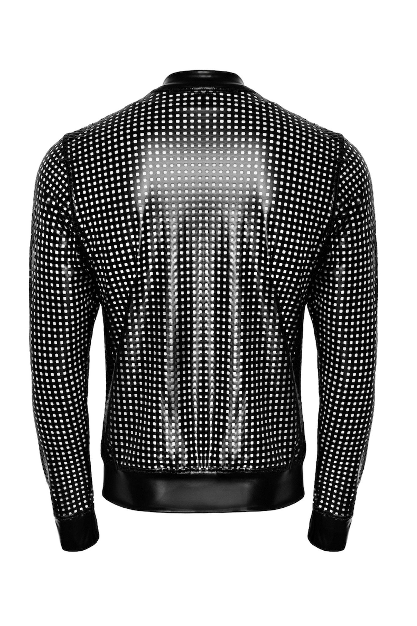 Noir Handmade Men Collection Lederimitatjacke Schwarze Herren wetlook Jacke perforiert mit Reißverschluss