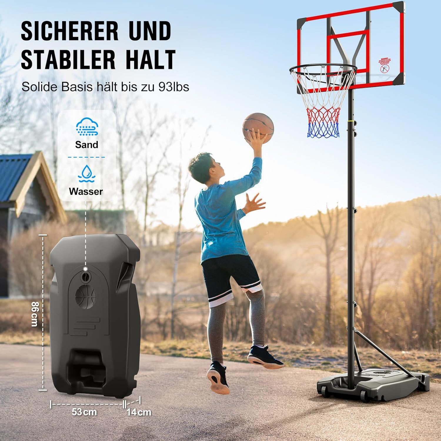 OUNUO Basketballkorb für Kinder/Jugendliche tragbar, höhenverstellbarer Basketballständer
