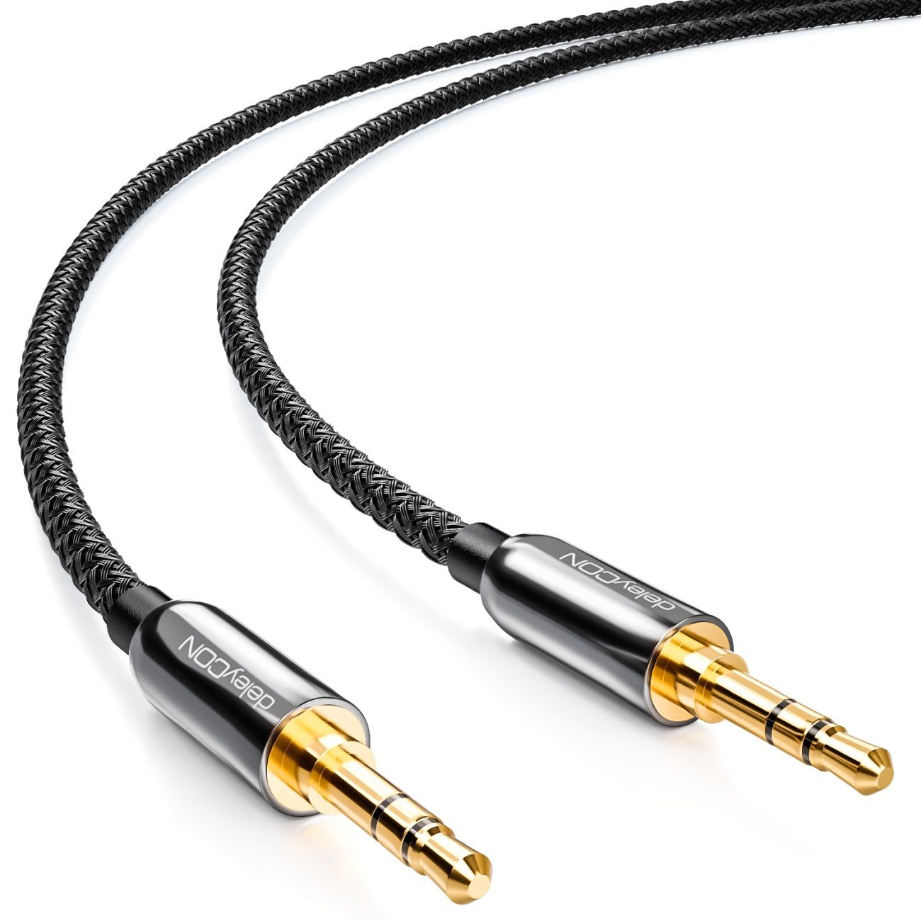 deleyCON 2m Klinken Kabel mit Nylon Mantel 3,5mm Klinke zu 3,5mm Audio-Kabel