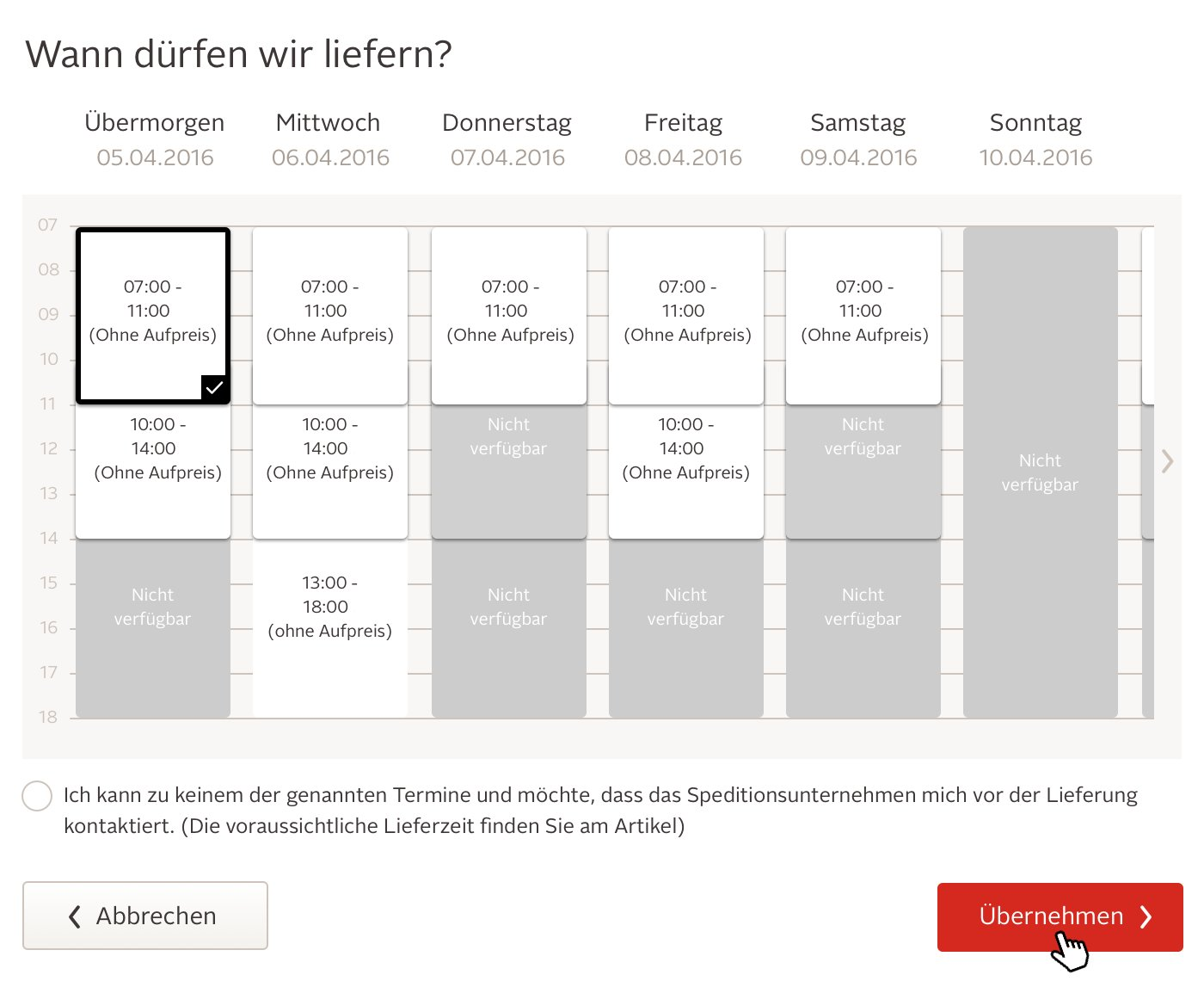 Kalenderansicht für Wunschtermin