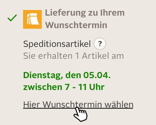 Möglicher Liefertermin vorausgewählt