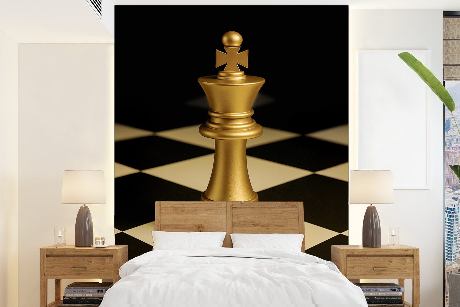 MuchoWow Fototapete Schachfigur - König - Schachbrett - Blockiert, Matt, bedruckt, Vliestapete für Wohnzimmer Schlafzimmer Küche, Fototapete, 160x220 cm