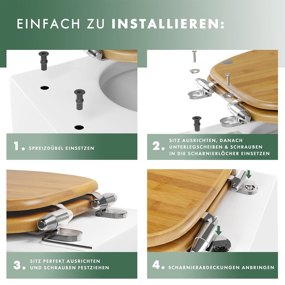 Benkstein WC-Sitz Premium Bambus WC Sitz mit Absenkautomatik (7-St), Quick Release Funktion – Hochwertiger Toilettendeckel mit Soft Close – Bild 4 von 5