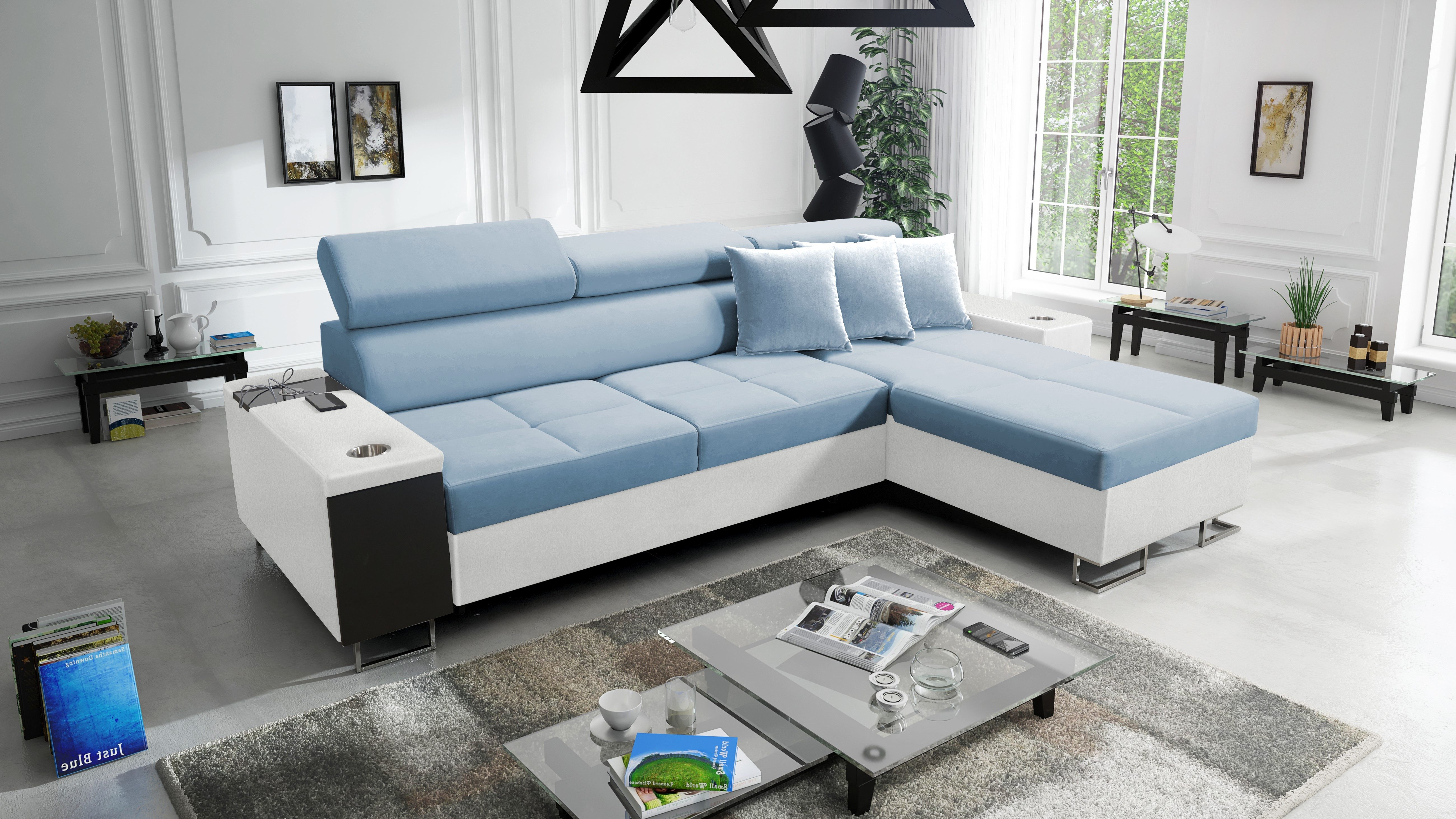 Kaiser Möbel Ecksofa Bequemes mit Schlaffunktion MORENA I MAXI Doppelte Farben, Ecksofa mit Schlaffunktion und Bettkasten, Schlaffunktion mit Bettzeugablage und verstellbaren Kopfstützen