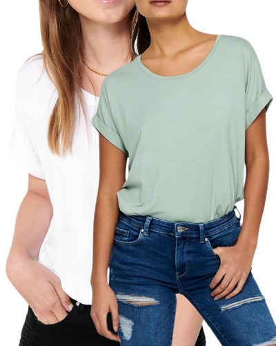 ONLY T-Shirt Stilvolles Basic Shirt mit Rundhalsausschnitt (2er-Pack) unifarbenes Oberteil aus Baumwollmischung, Größe L