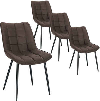Woltu Esszimmerstuhl (4 St), Küchenstuhl Polsterstuhl Wohnzimmerstuhl Sessel mit Rückenlehne, Sitzfläche aus Stoffbezug, Metallbeine, Dunkelbraun