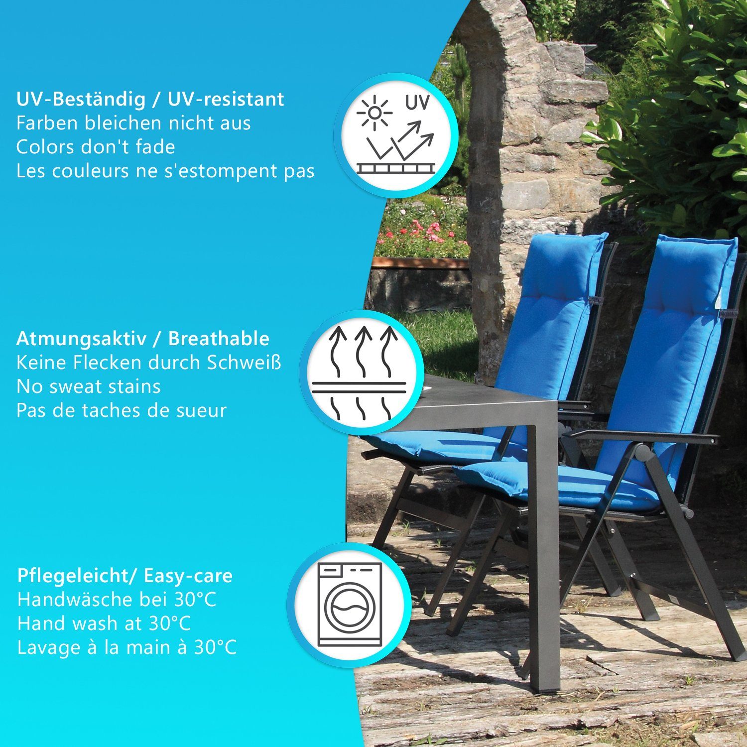 NYVI Sesselauflage Relaxliegenauflage Piemont 171x46cm mit Auflage St), 8cm Auflage Atmungsaktiv für Relaxliege, Polster (1 Relaxsessel, Kaktuslandschaft Befestigungsband, UV-Fest