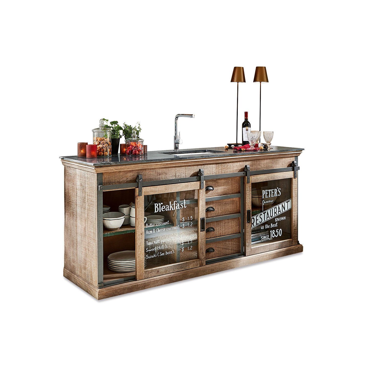 Mirabeau Spülenschrank Spülenschrank Holbrook braun/schwarz günstig online kaufen