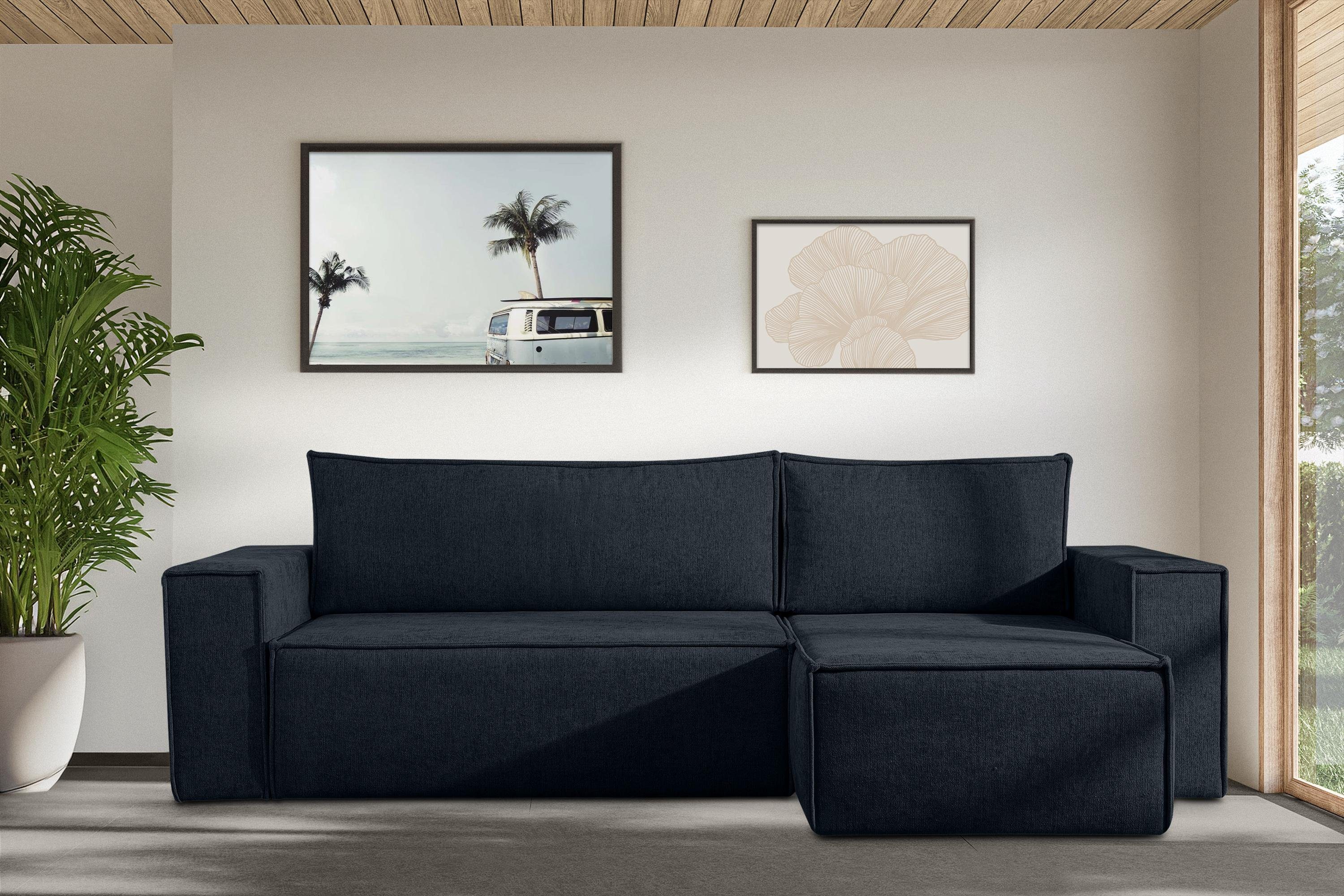 KONSIMO® Ecksofa NAPI L-Form, links oder rechts montierbar, hergestellt in der EU, Eckcouch mit Schlaffunktion und Bettkasten, Hochwertige Wellenfedern