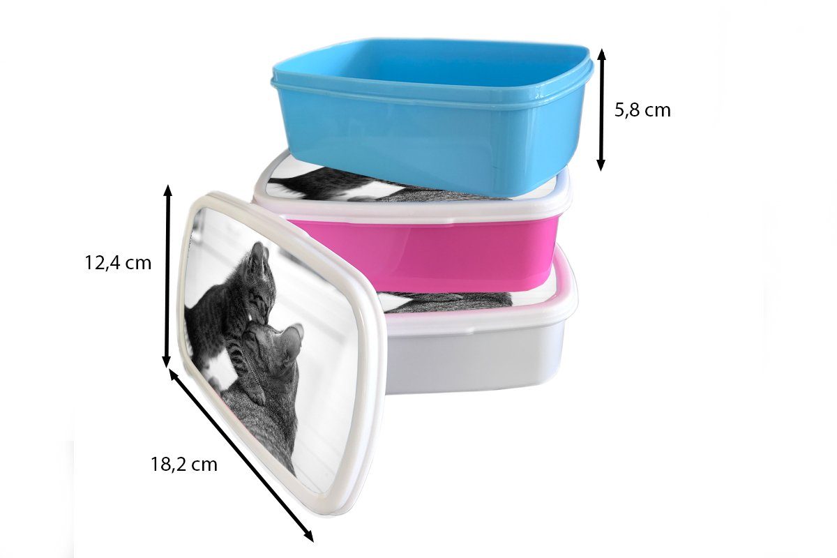 MuchoWow und für Erwachsene, Brotdose, (2-tlg), - Kätzchen für schwarz kuschelt Lunchbox Katze Kinder Mädchen Jungs Kunststoff, weiß, und mit und Brotbox