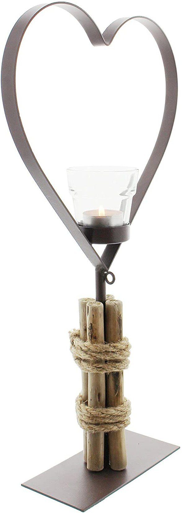 großes (1 Teelichthalter & Hochzeitsdeko Glas-Teelichthalter St), Metall-Herz Treibholz, Dekoleidenschaft mit Dekoherz