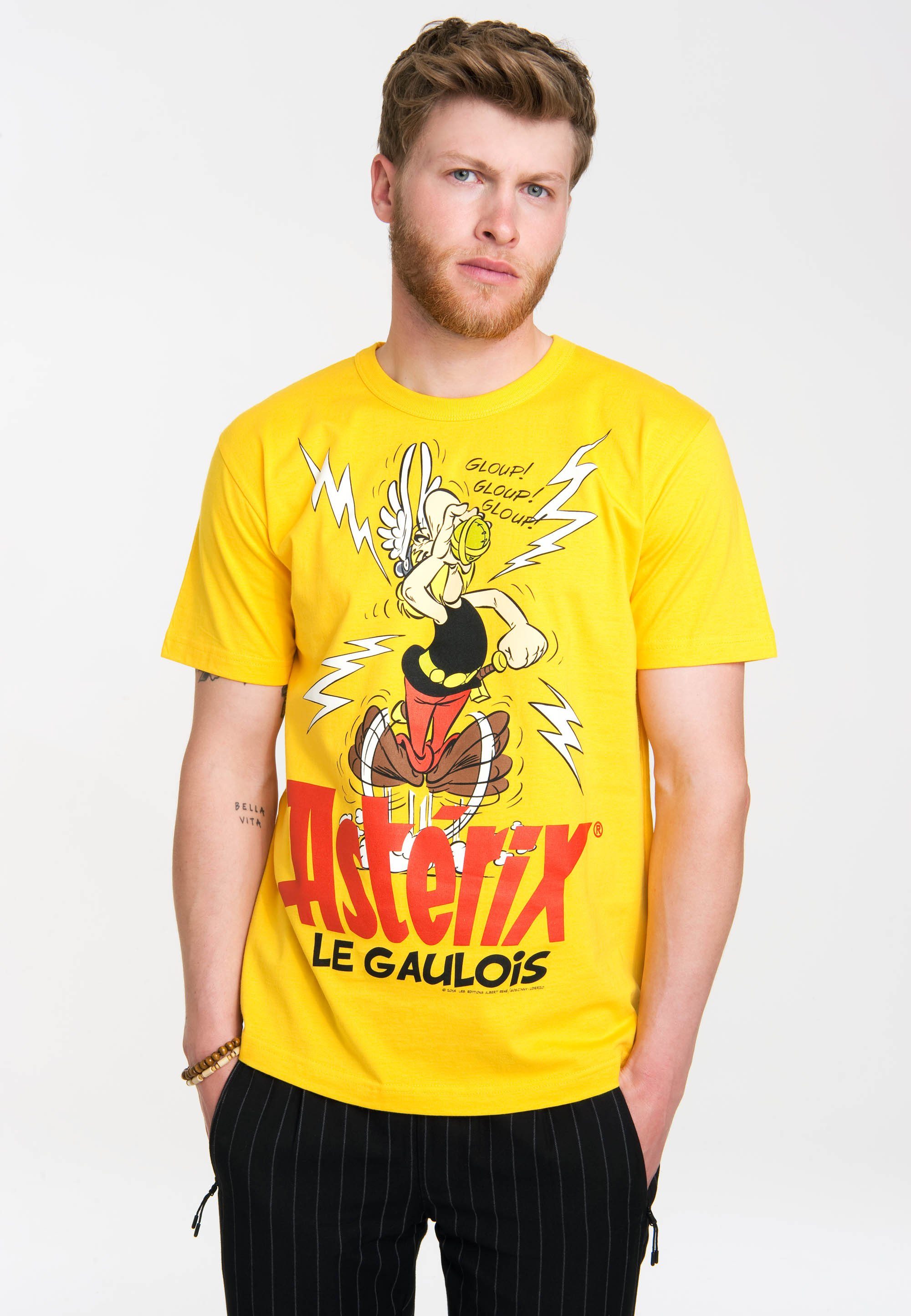 LOGOSHIRT T-Shirt Asterix - Der Gallier mit Retro-Print gelb