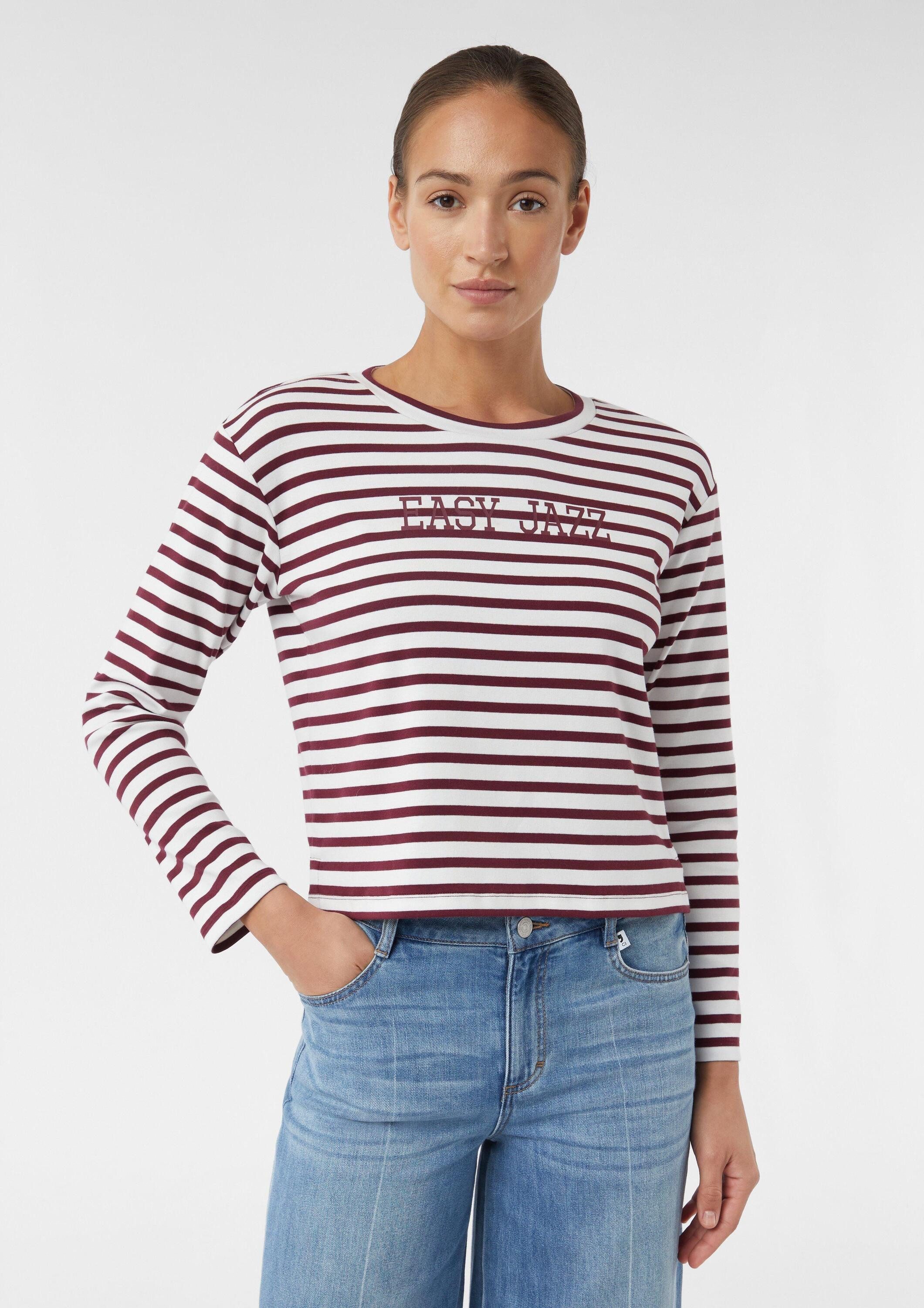 comma Sweatshirt Sweatshirt Verkürztes Streifenshirt mit Frontprint günstig online kaufen